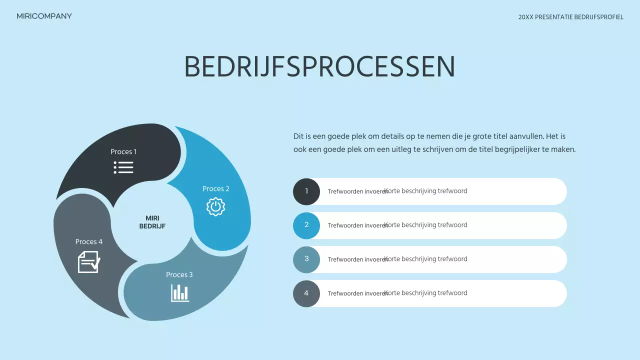 Een eenvoudig bedrijfsprofiel in lichtblauw en blauw