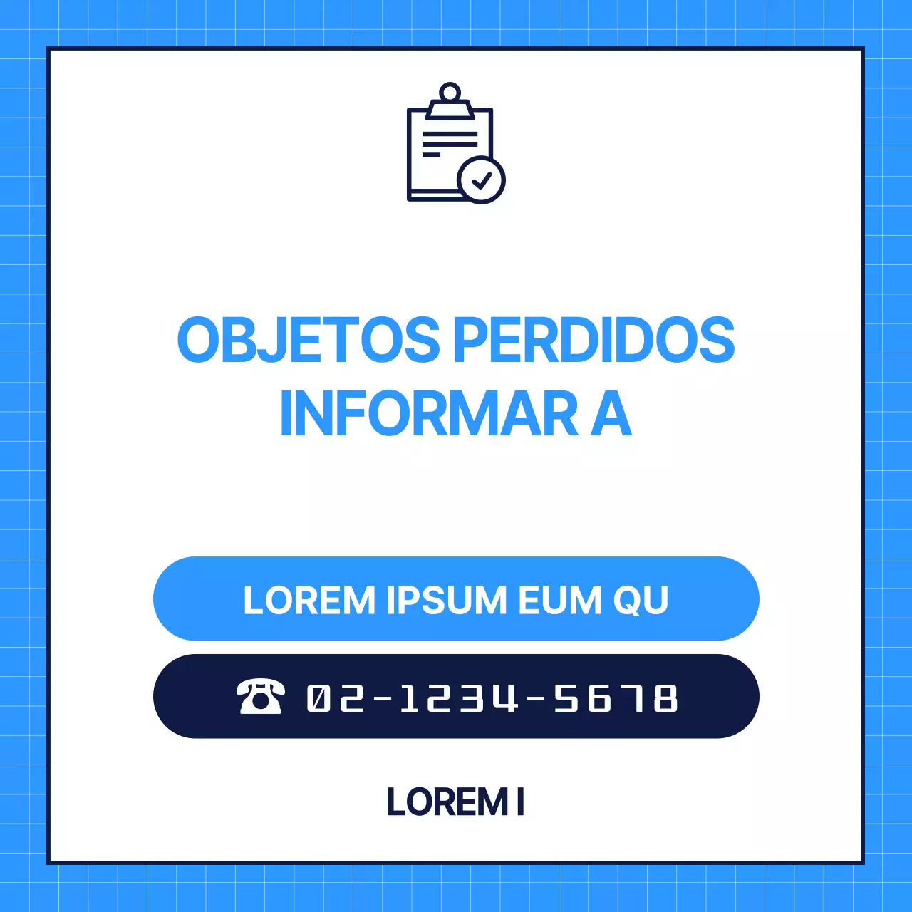Un simple aviso de objetos perdidos en blanco y azul