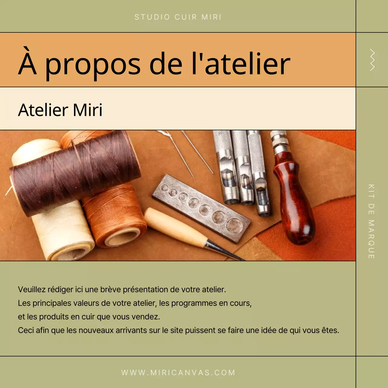 Promouvoir un atelier de maroquinerie moderne en kaki et beige