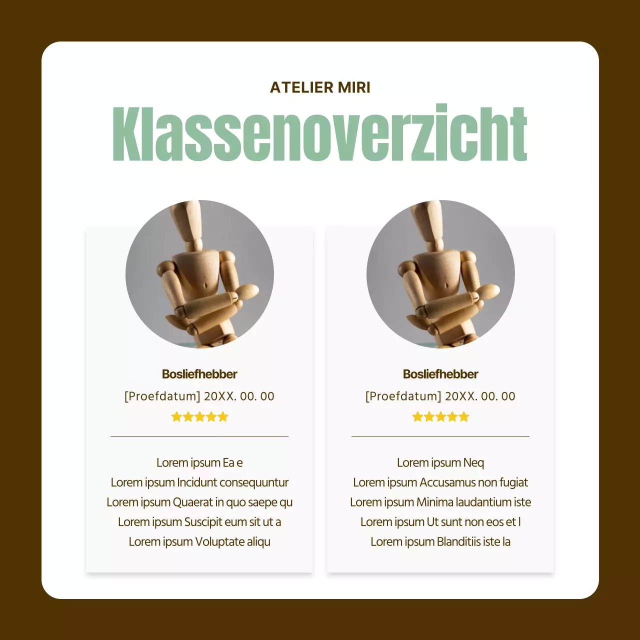 Een eenvoudige beige en groene promotiepost voor een workshop