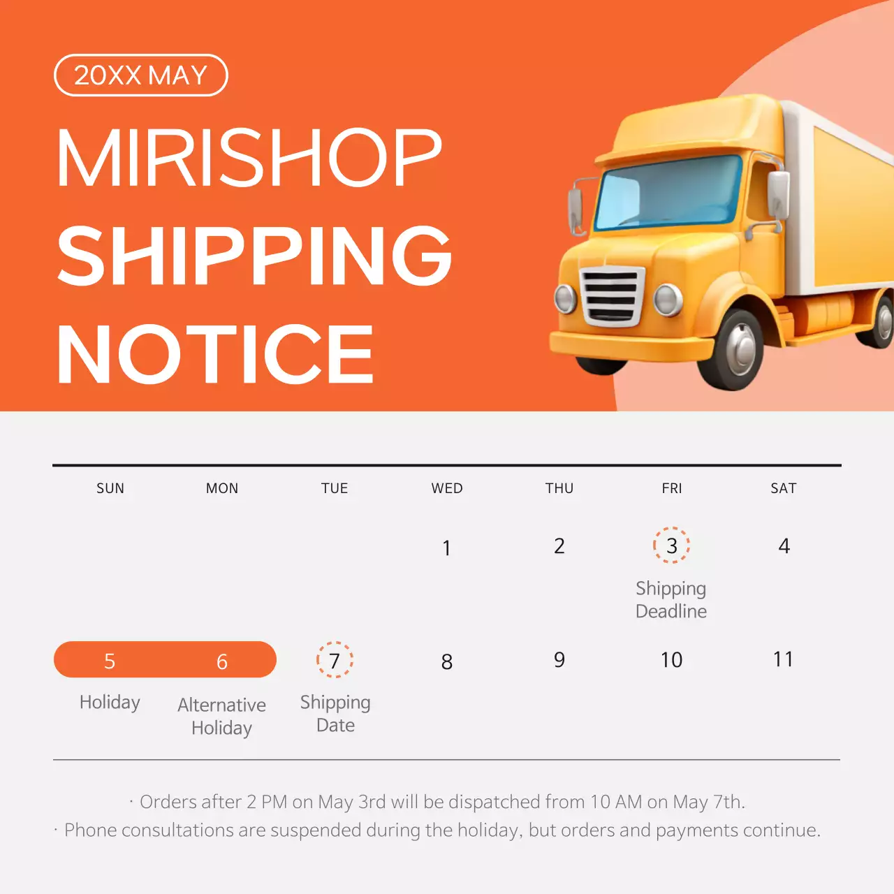 A simple orange and white shipping guide