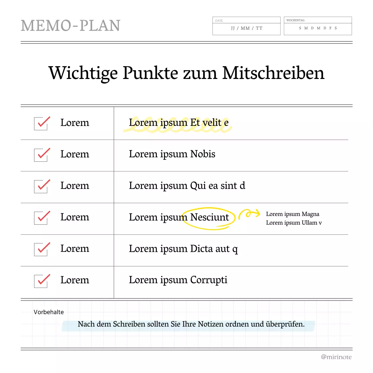 Graue und gelbe minimalistische Tipps und Tricks zum Notieren