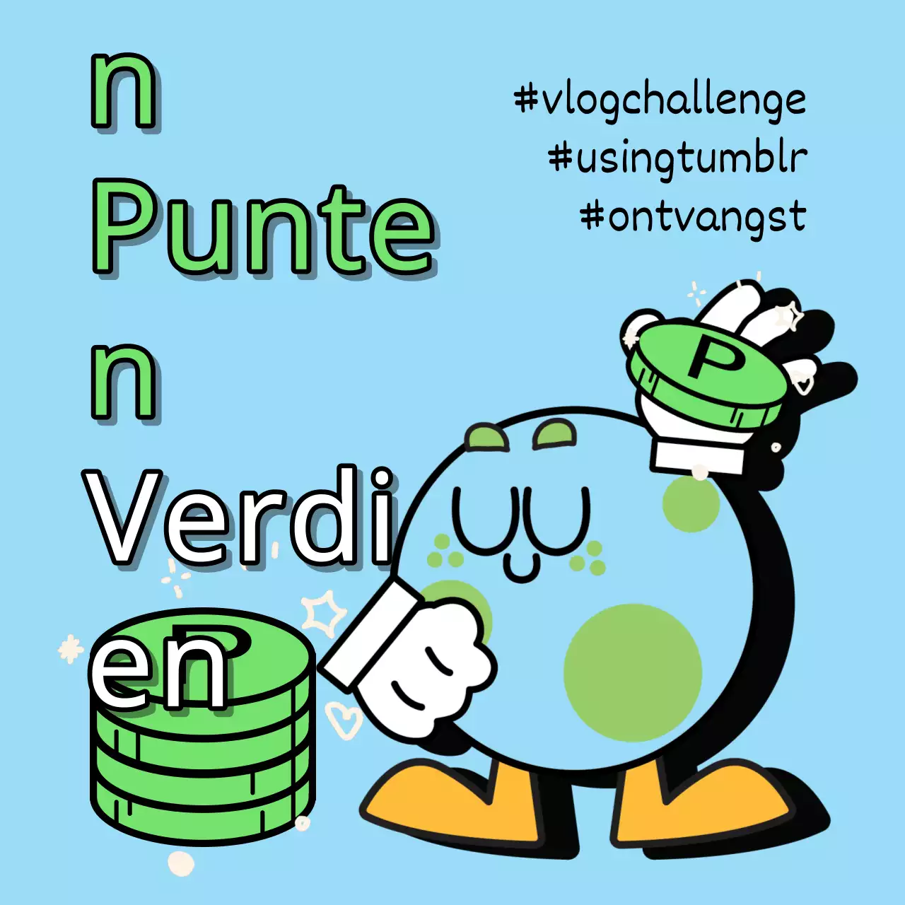 Een pop-artistische Earth Day advertentie in lichtblauw en chartreuse.