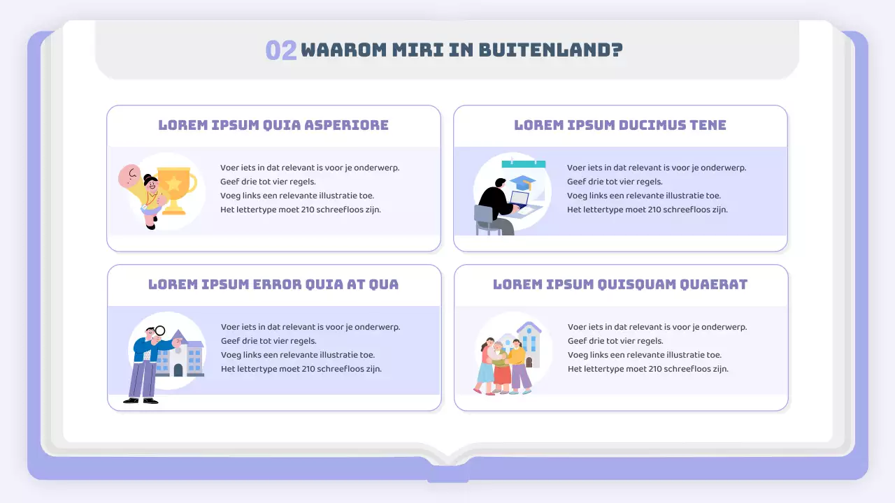 Een eenvoudige prospectus voor studie in het buitenland in mauve en wit