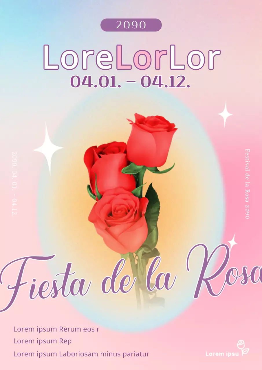 Un elegante cartel promocional en tonos rosas para la Fiesta de la Rosa
