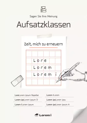 Einfaches Werbeplakat für den Schreibunterricht in Elfenbeinfarbe