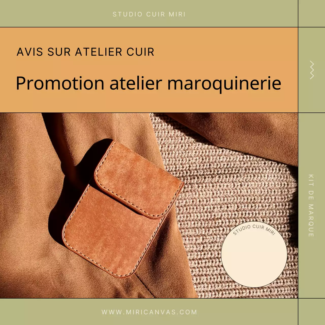 Promouvoir un atelier de maroquinerie moderne en kaki et beige