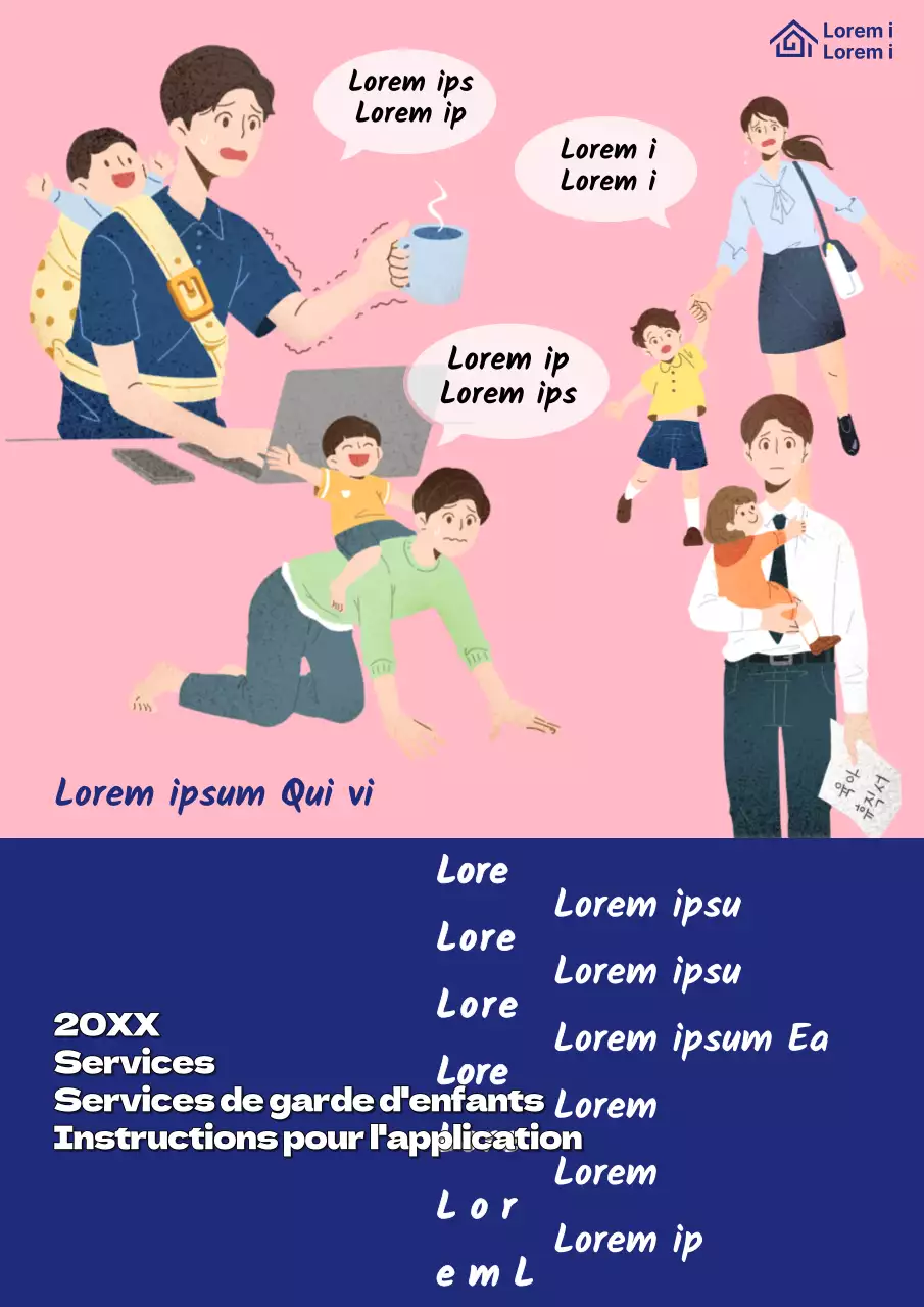 Prospectus rose et bleu marine pour la promotion des services de garde d'enfants
