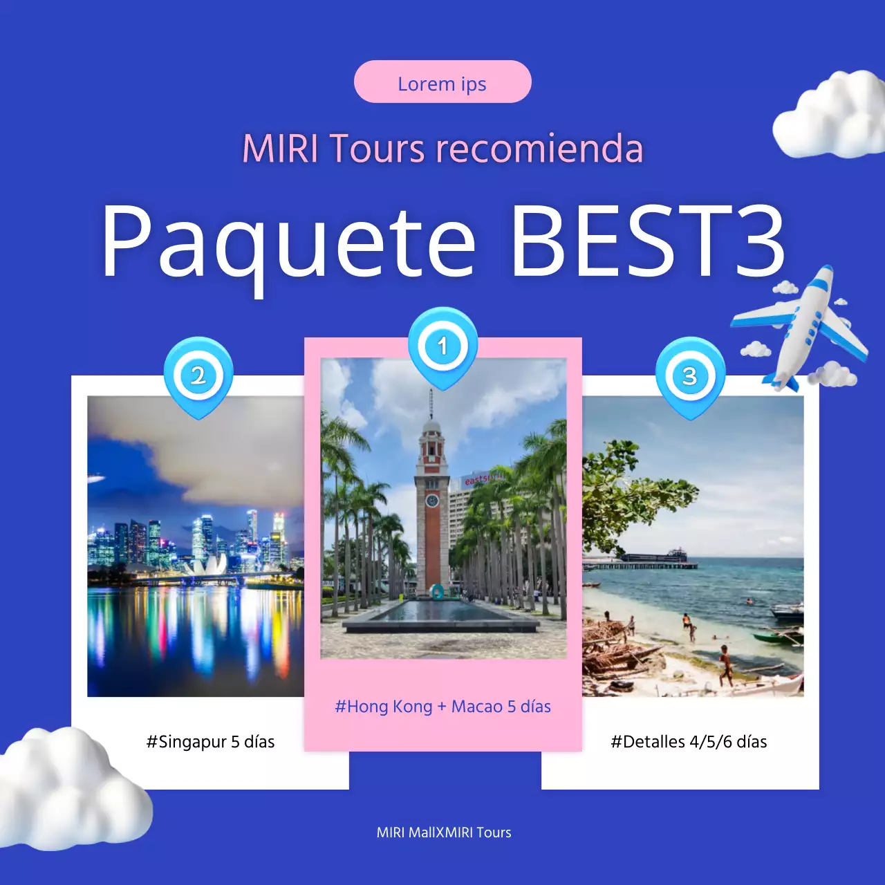 Promocionar paquetes de viaje azul marino y rosa