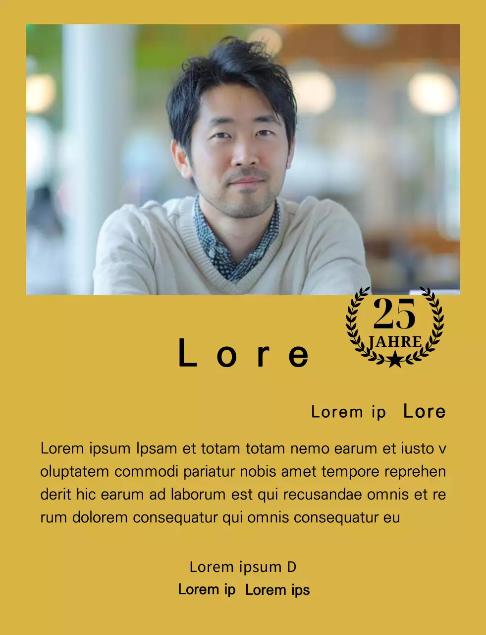 Ein Dankeschön-Design mit einem quadratischen Foto, einer goldenen Schleife und einem Marker zum 25-jährigen Jubiläum