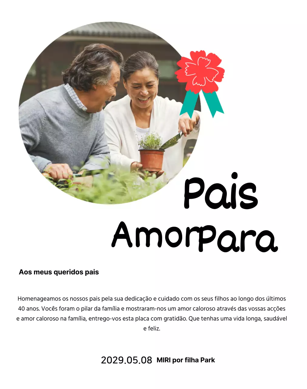 Uma bonita placa para o Dia da Mãe com uma ilustração de um cravo e caligrafia com a sua fotografia