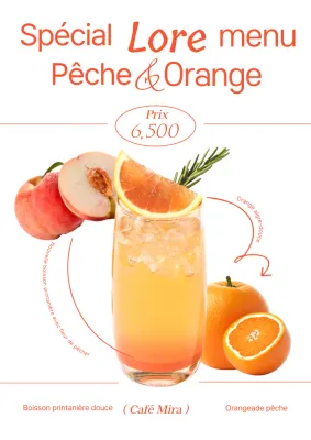 Affiche promotionnelle simple et printanière sur les boissons à base de pêche et d'orange, de couleur orange