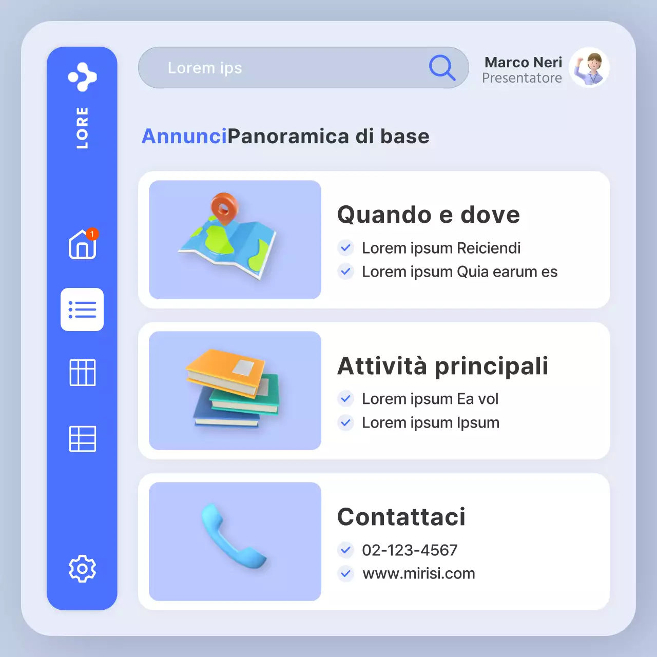 Annuncio dell'uso trendy di tavoli blu e bianchi