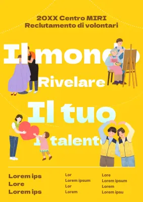 Simpatico poster giallo e azzurro per il reclutamento dei volontari