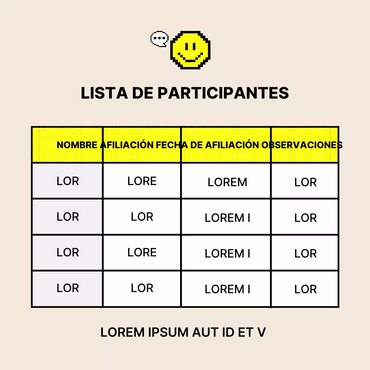 Anunciando el uso de mesas sencillas en amarillo y marfil