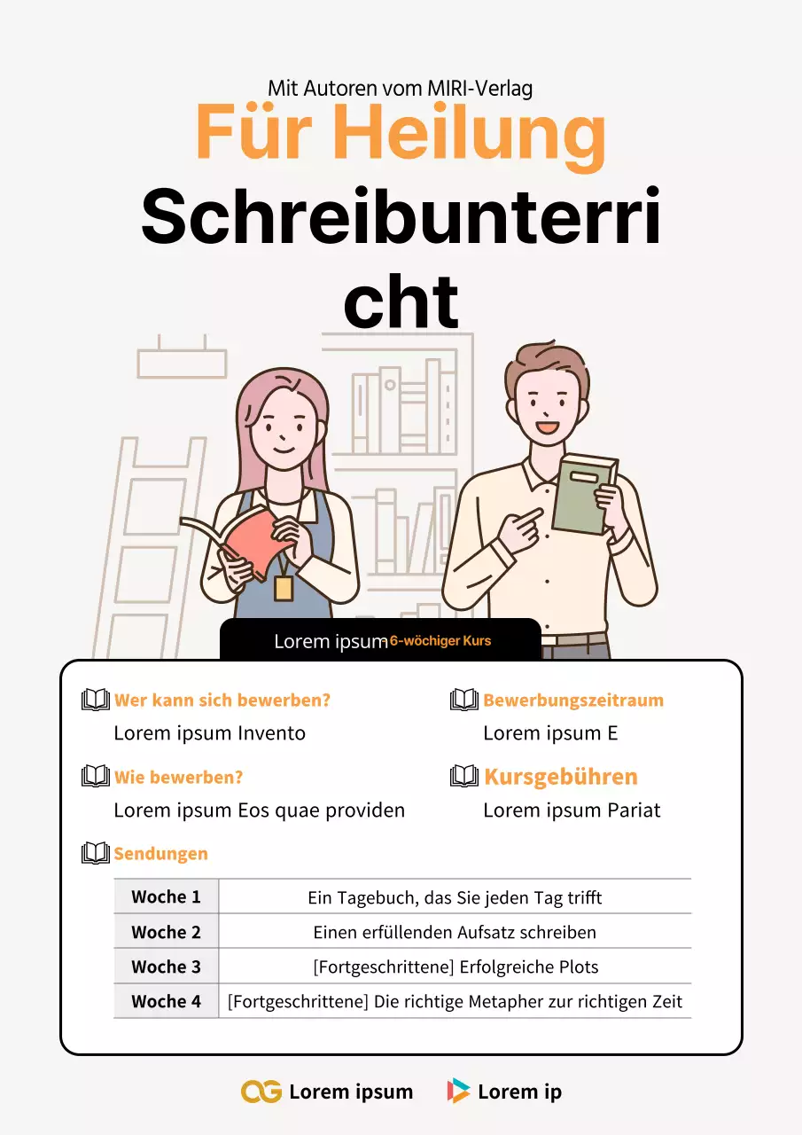 Niedlicher Werbeflyer für einen Schreibkurs in Grau und Orange