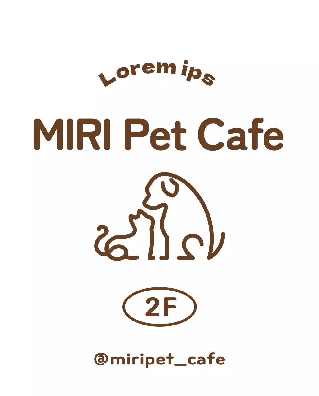 Una simpática fuente con un logotipo ilustrado con líneas de perros y gatos y un cartel con una nota de advertencia