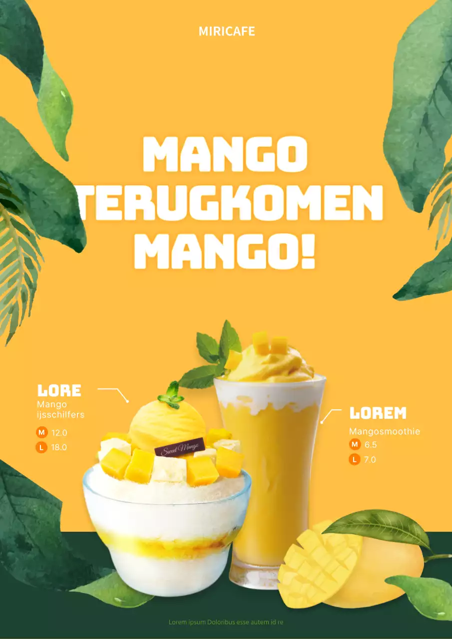 Eenvoudige gele en groene promotieposter voor het zomermenu