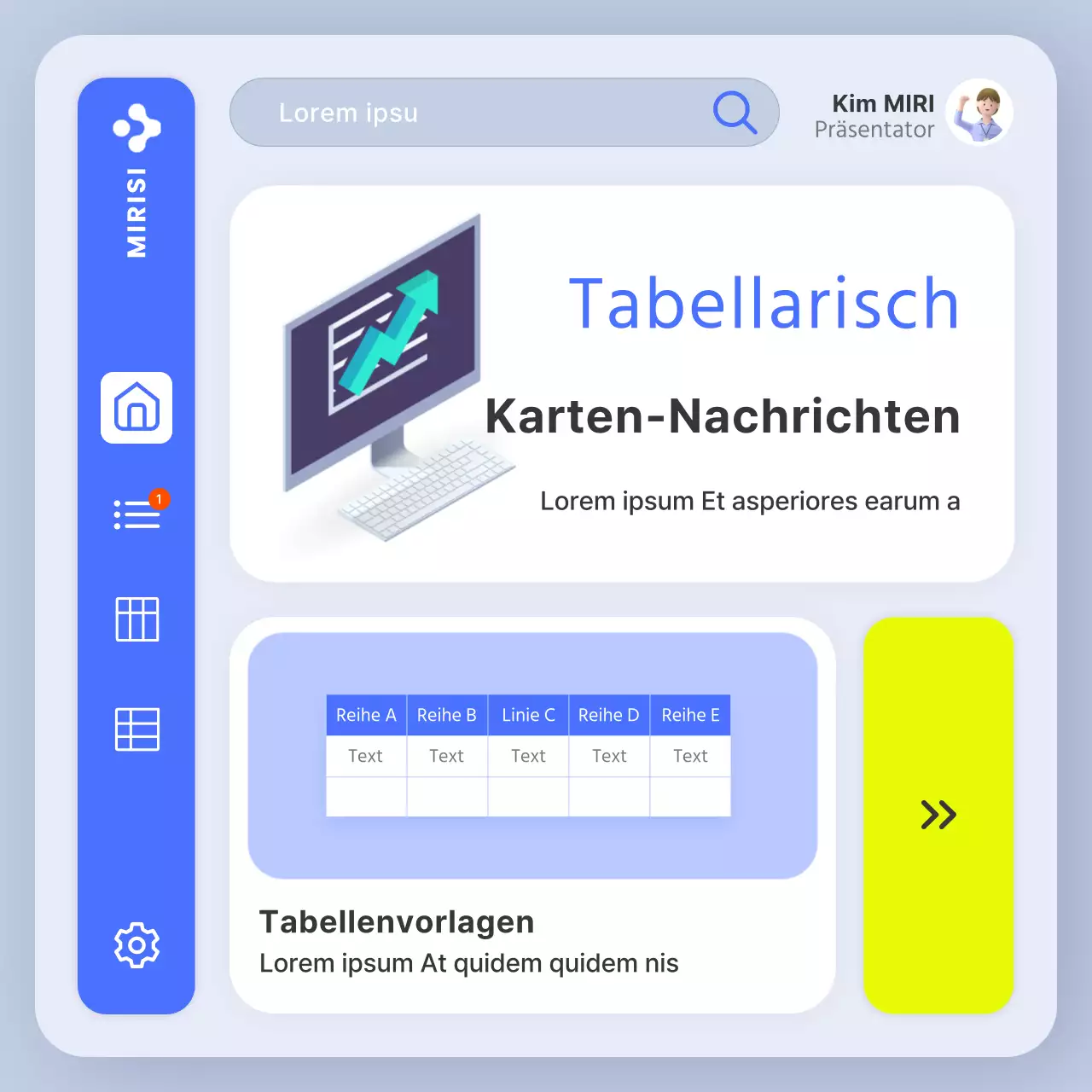 Ankündigung der trendigen Verwendung von blauen und weißen Tischen
