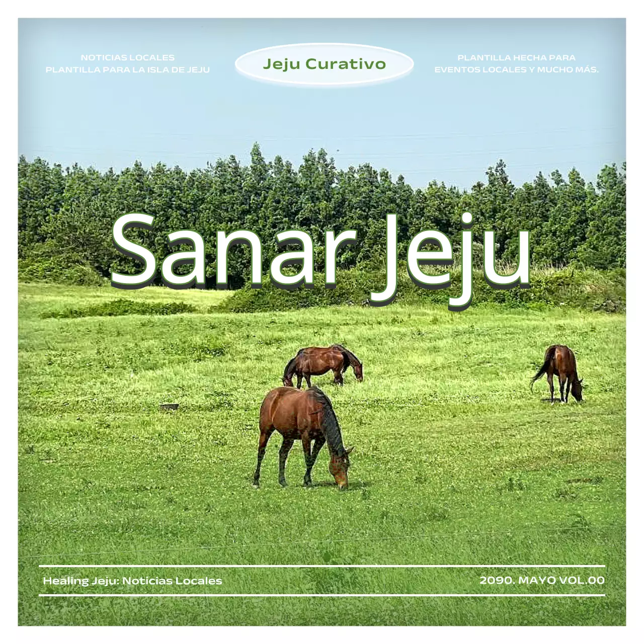 Un moderno poste guía del barrio de Jeju en verde claro y azul cielo