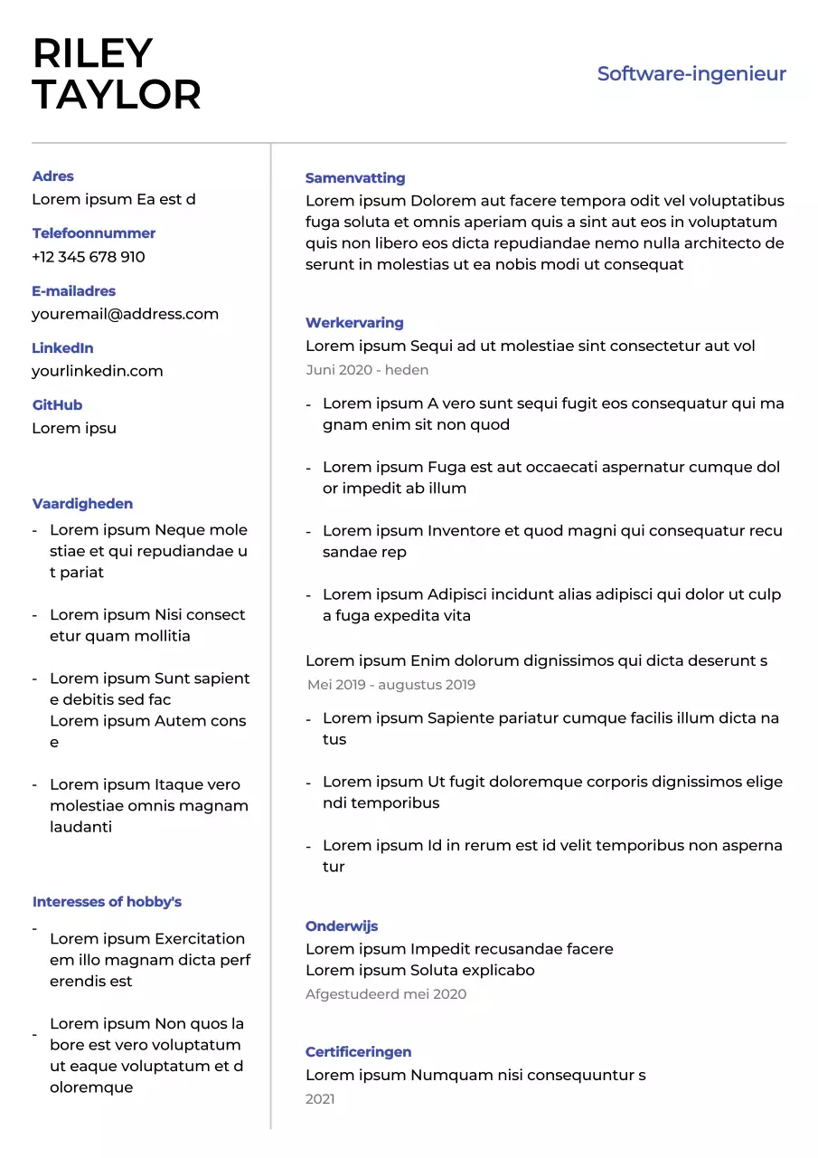 Wit Blauw Eenvoudig Minimaal Schoon Software Engineer Carrière A4 Wervingsbrief