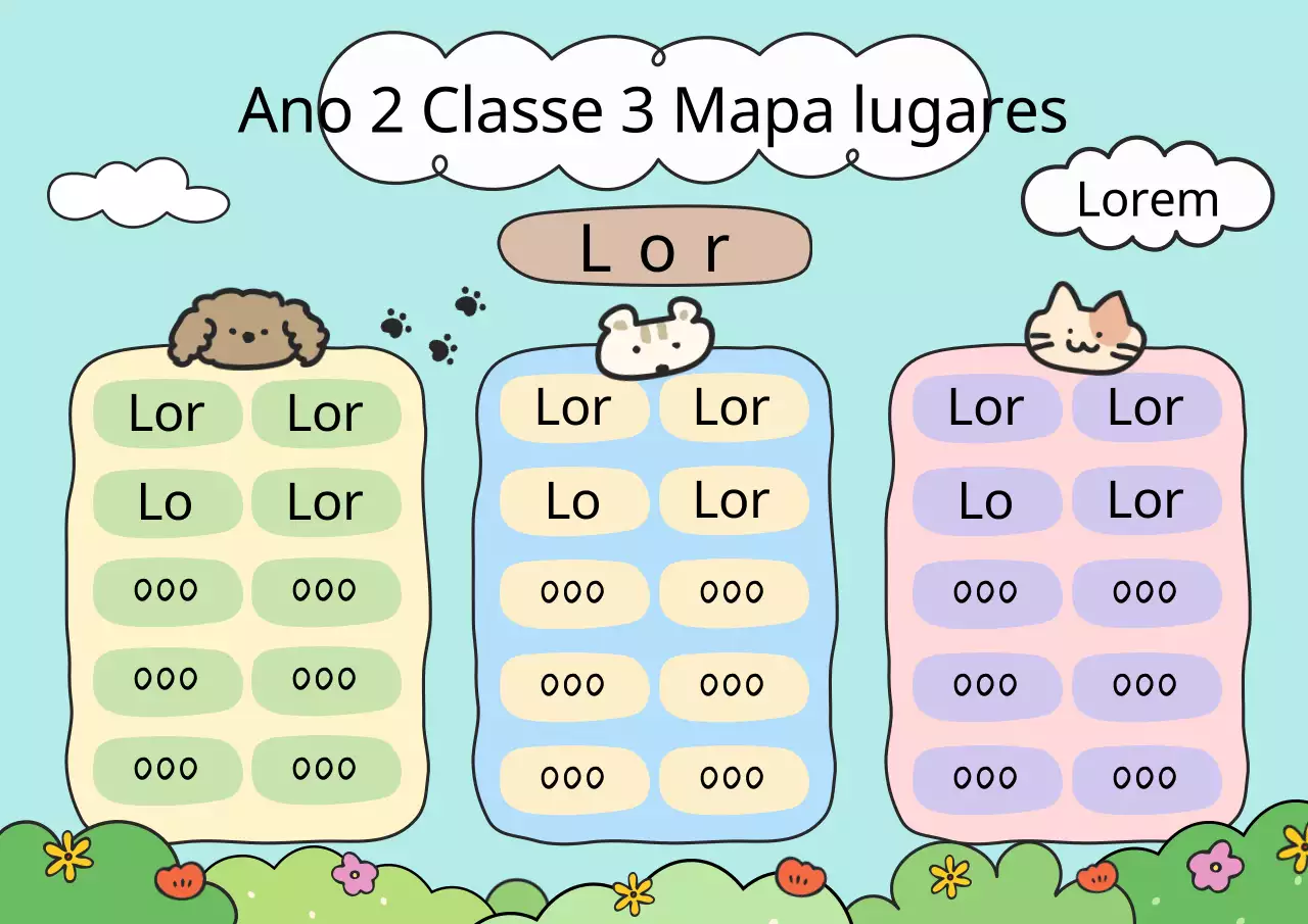 Publicar um bonito mapa de lugares da sala de aula em lilás e azul claro