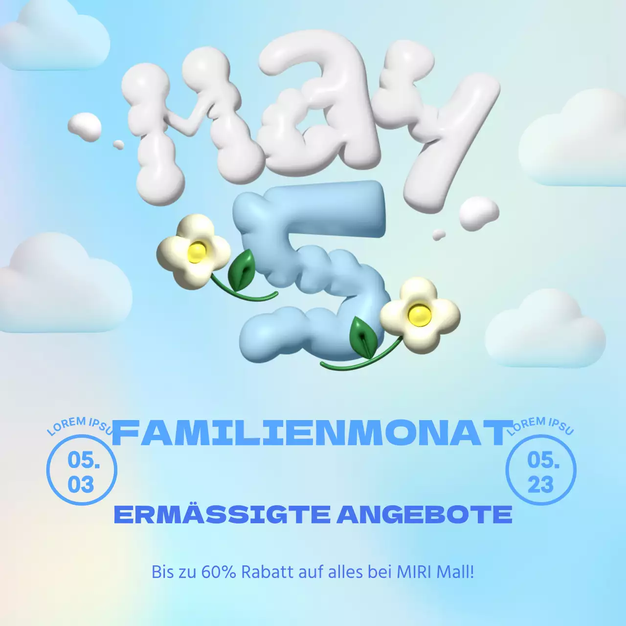 Mit Weiß und Hellblau für Mai-Veranstaltungen werben