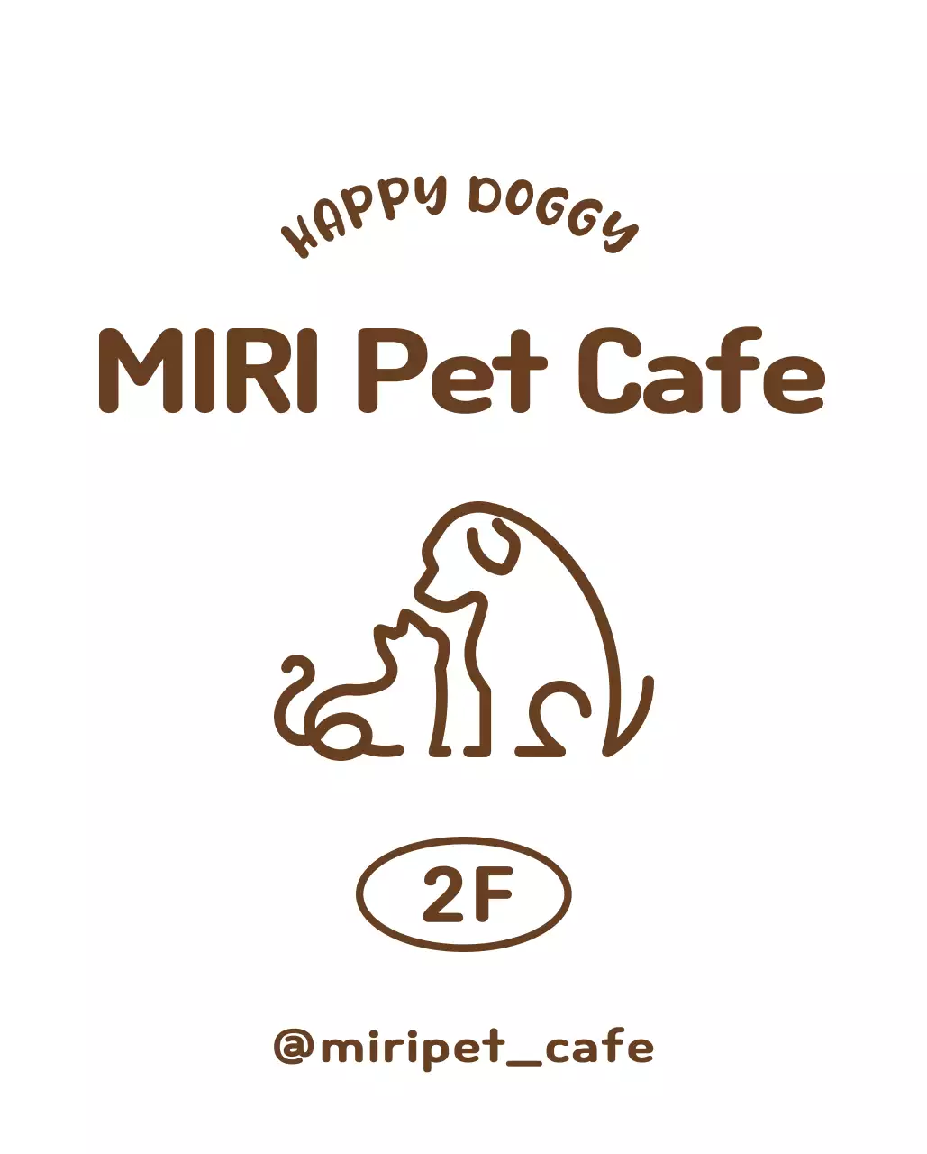 Font yang lucu dengan logo ilustrasi garis anjing dan kucing dan papan nama dengan catatan peringatan