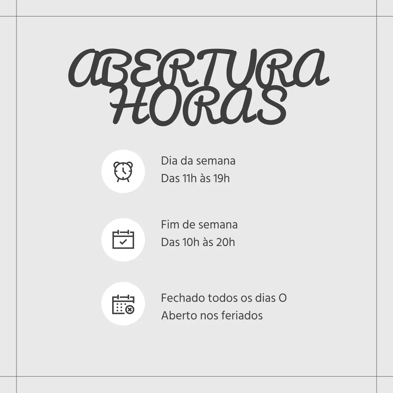 Um feed de marketing simples com horário de funcionamento em bege e marfim