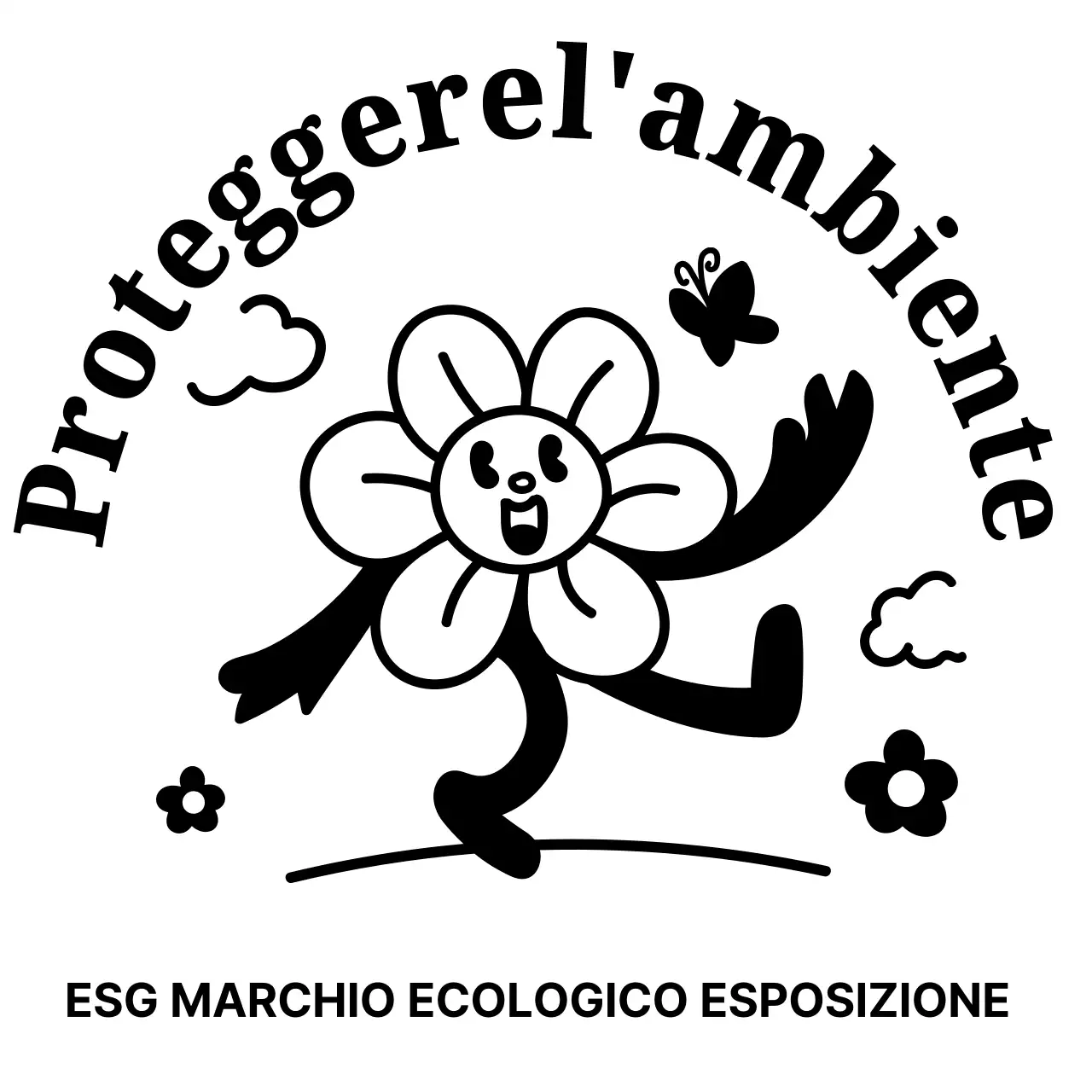 Souvenir dalla fiera ecologica con illustrazioni al tratto dei personaggi dei petali
