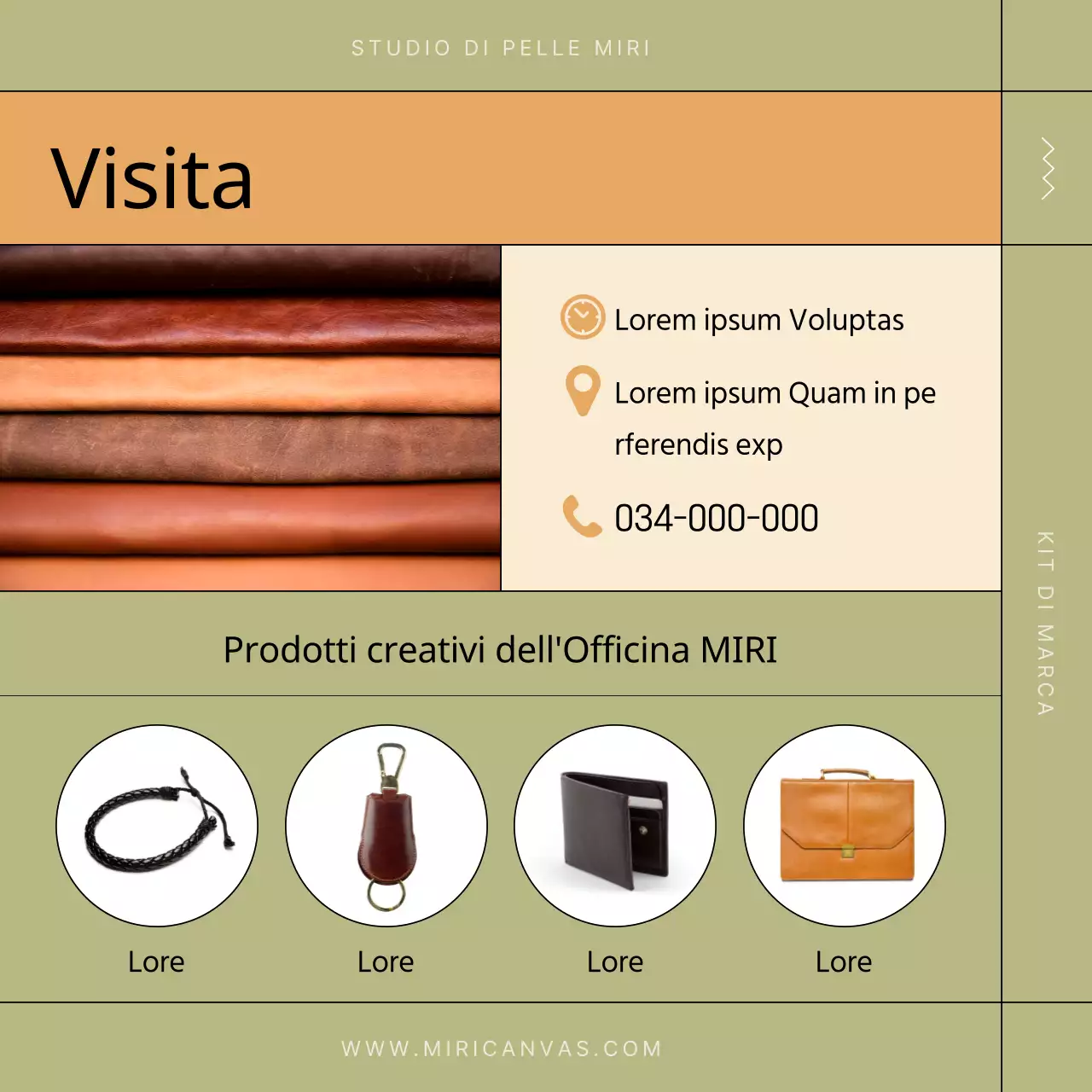 Promuovere un moderno laboratorio di pelletteria in kaki e beige