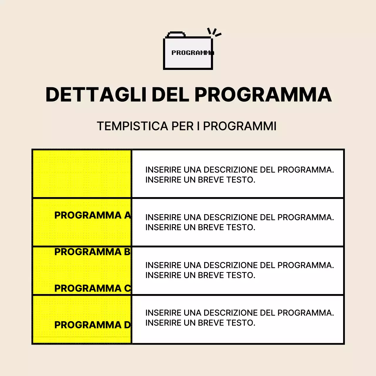 Annuncio dell'uso di tavoli semplici in giallo e avorio