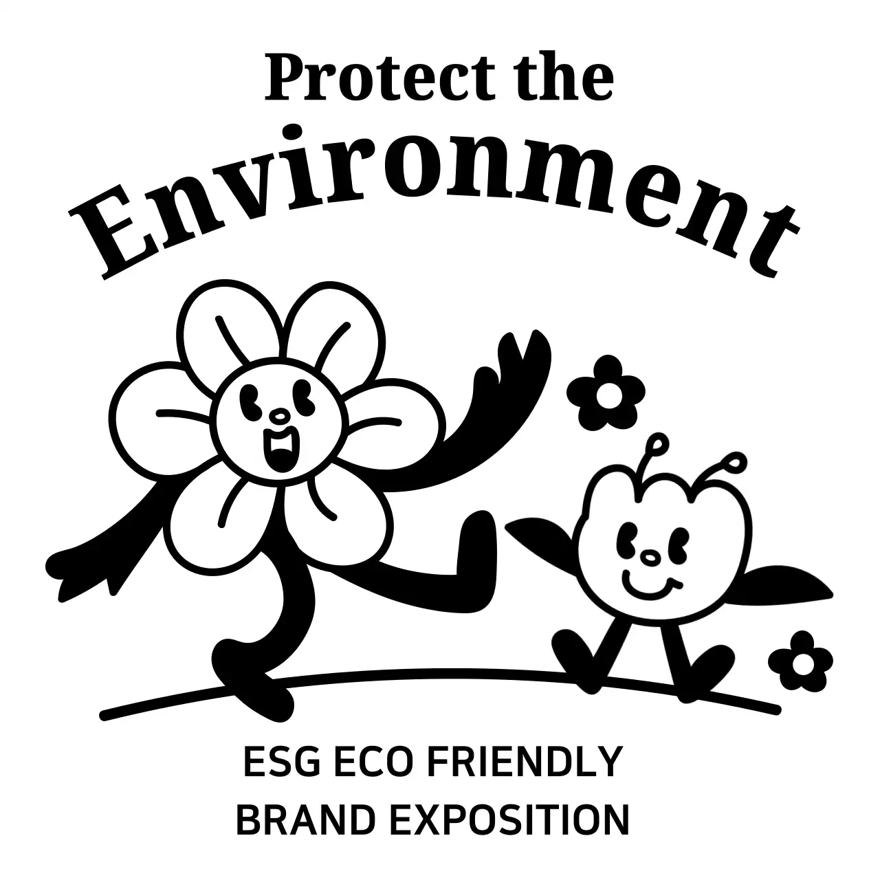 Souvenir from an eco-fair event with a line illustration of a petal character.