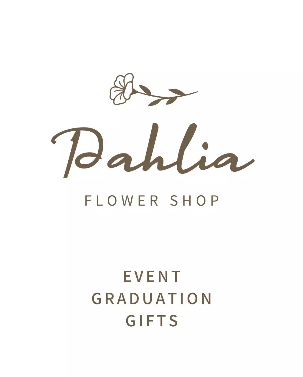 Desain papan nama dengan ikon media sosial dalam logo toko bunga alfabet Inggris kursif