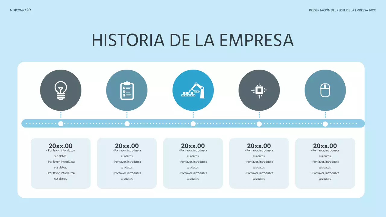Un perfil de empresa sencillo en azul claro y azul