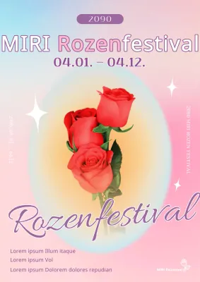 Een chique, roze promotieposter voor het Rozenfestival