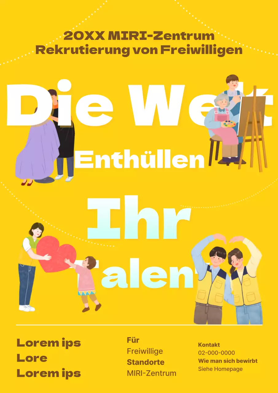 Niedliches gelbes und hellblaues Poster zur Anwerbung von Freiwilligen