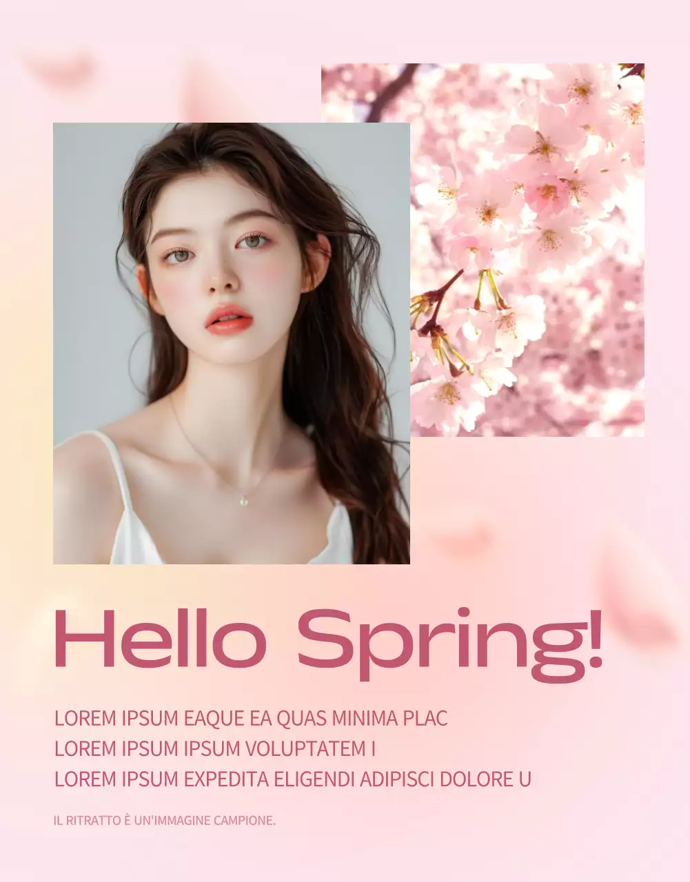 Annuncio promozionale primaverile di tendenza in rosa e giallo