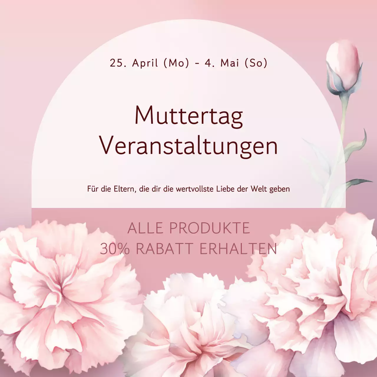 Eine moderne Veranstaltungsankündigung zum Muttertag in Rot und Orange