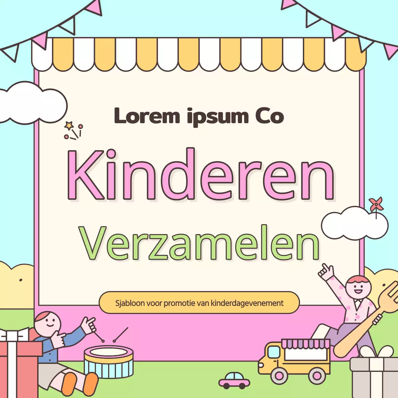 Promoot een kitscherig evenement op kinderdag in roze en chartreuse kleuren