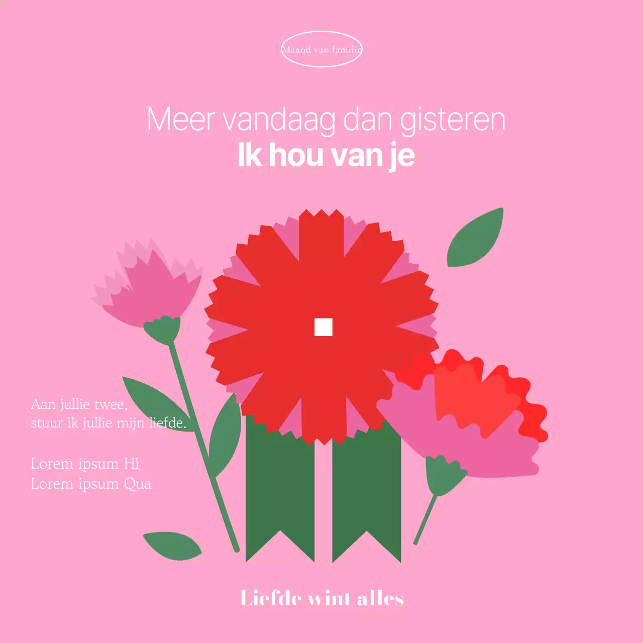Een minimalistische Moederdagaankondiging in roze en groen