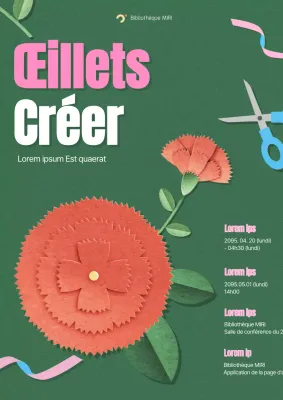 Affiche simple pour la confection d'œillets verts et rouges