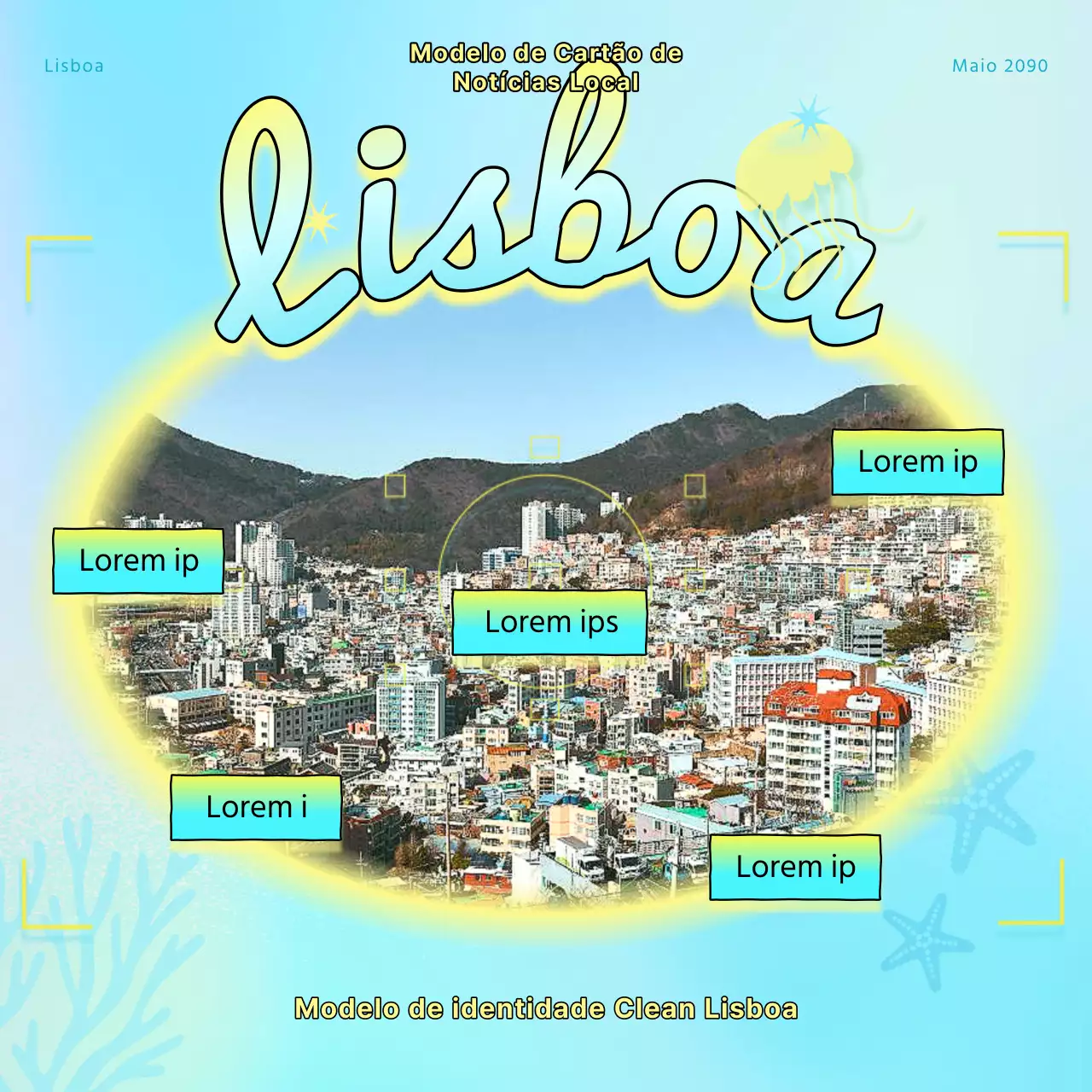 Posto de guia do bairro de Busan com apontamentos de amarelo e azul claro