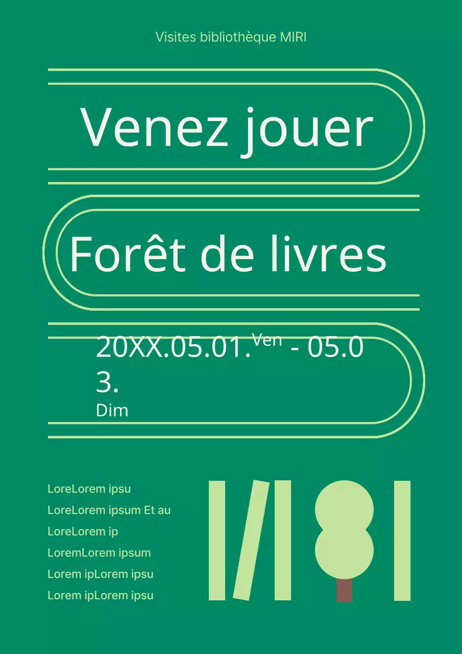 Une bibliothèque simple aux couleurs vertes et chartreuses Annonce d'une demande de visite de la bibliothèque