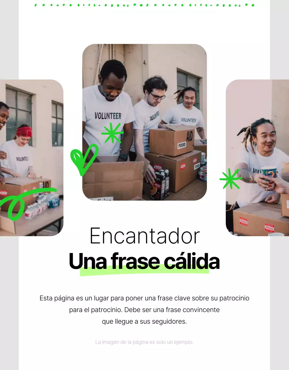 Información sencilla sobre el patrocinio de ONG en blanco y colores fluorescentes