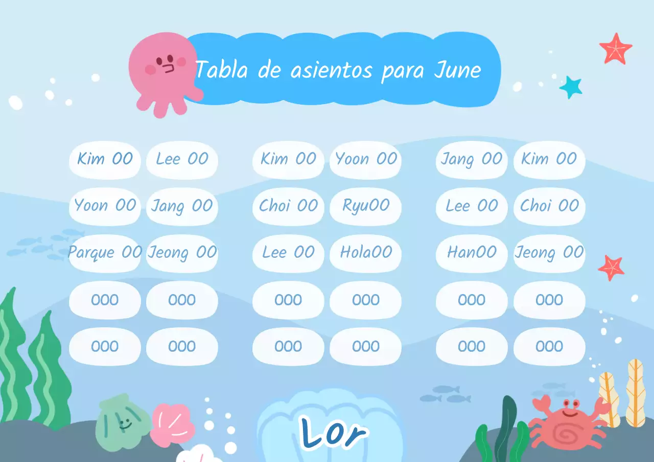 Sobre el plan de asientos escolares de color azul claro