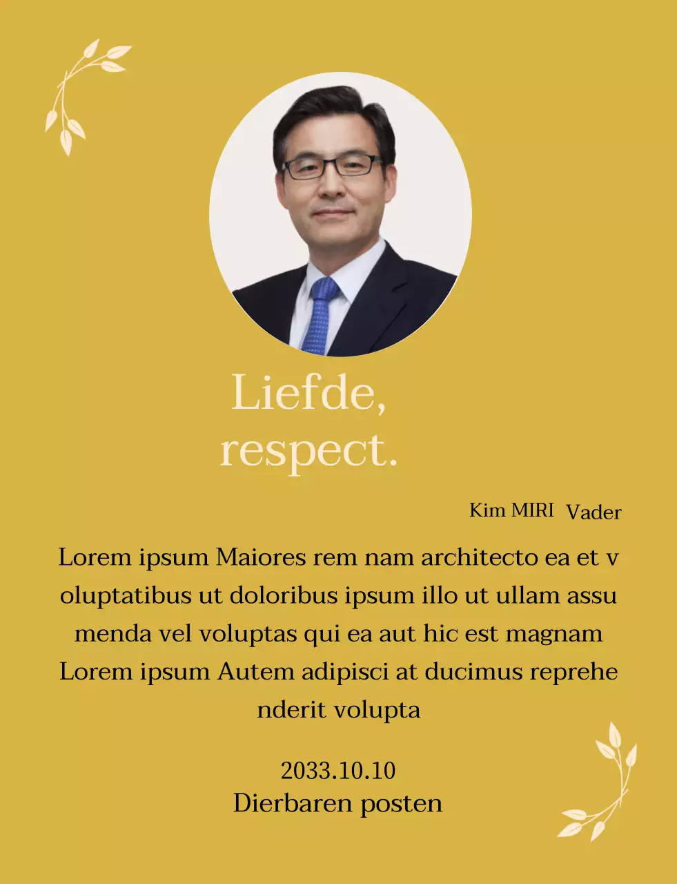 Een statisch, stijlvol Moederdag bedankje met gouden bloemblaadjes en een foto