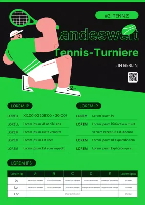Schlichter nationaler Tennis-Turnier-Flyer in Grün und Schwarz