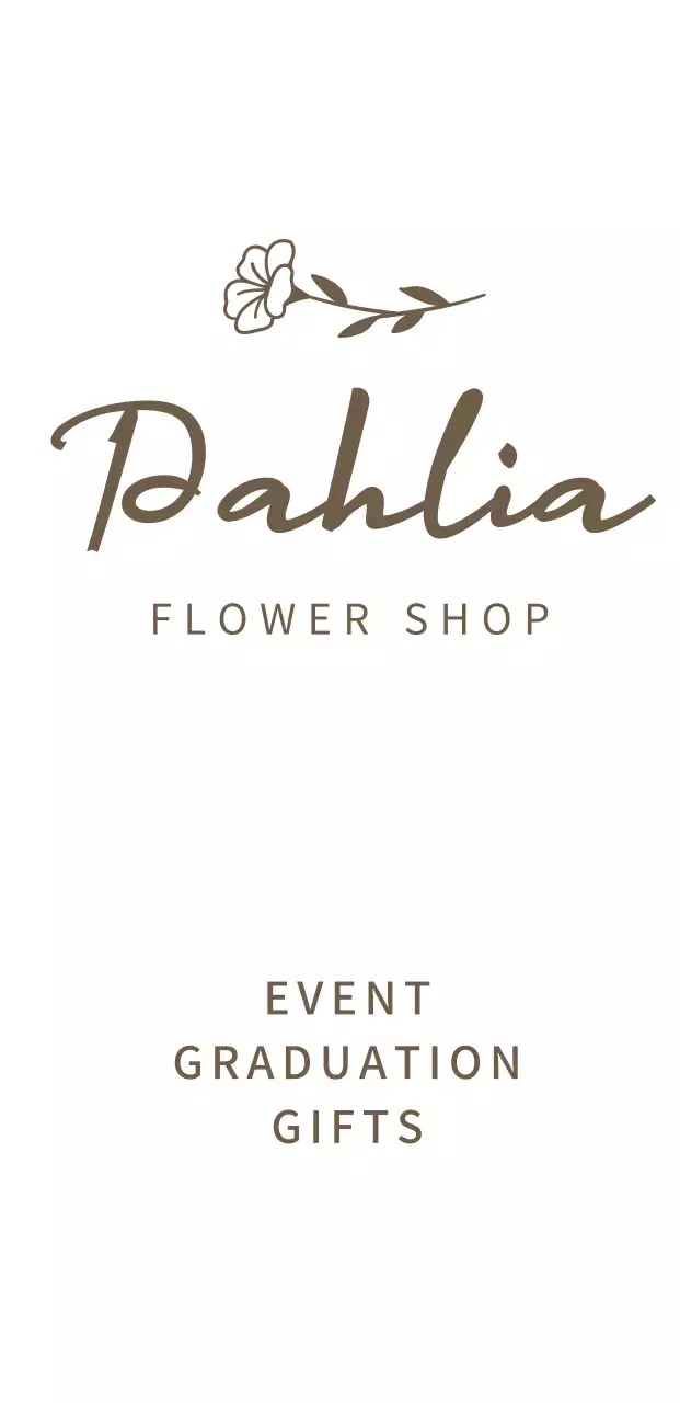 Signage design with social media icons for a cursive English alphabet flower shop logo