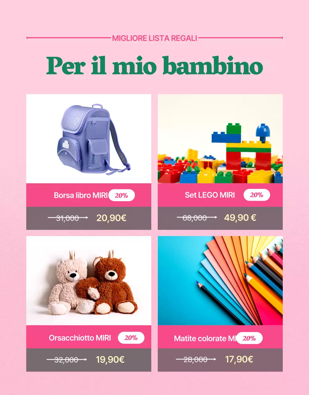 Promuovere i prodotti del mese rosa e verde della famiglia